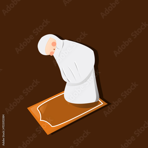 Muslimah do rukuk prayer movement with brown sajadah