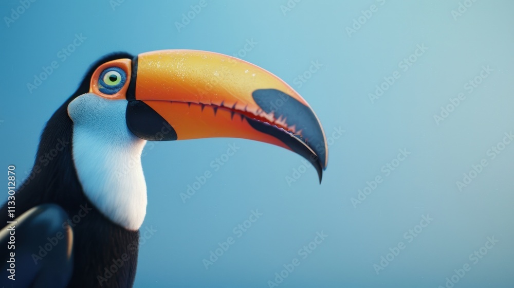 Naklejka premium Toucan bird on soft blue background, AI generated image