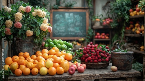 Wallpaper Mural Farmers market display with vibrant fruits and vegetables Torontodigital.ca