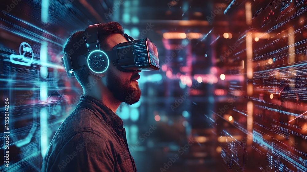 Fototapeta premium Man Experiencing Immersive Virtual Reality Technology