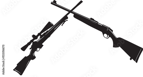 Silhouette of rifle gun set and gun vector illustration. Rifle vector clipart art.