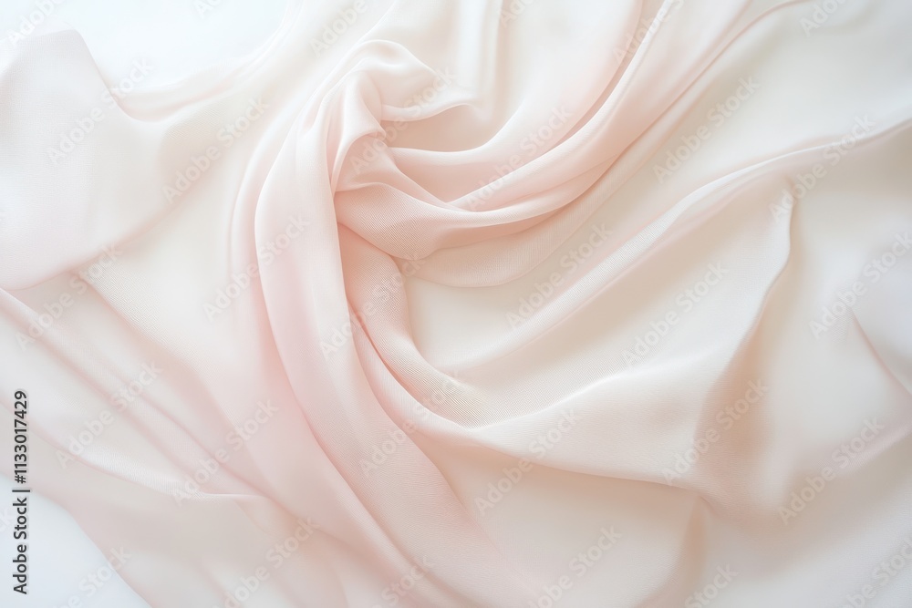 Fototapeta premium Light pink chiffon fabric draped elegantly on white background