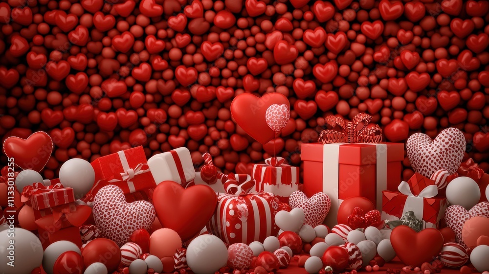 Obraz premium Valentines day gifts display romantic setting gift arrangement colorful environment close-up view celebrating love and affection