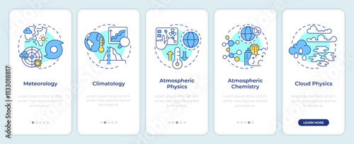Atmospheric sciences onboarding mobile app screen. Meteorology walkthrough 5 steps editable graphic instructions with linear concepts. UI, UX, GUI template. Montserrat SemiBold, Regular fonts used
