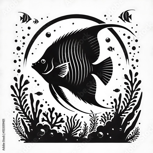 fish illustration, Angelfish logo vector, Angelfish vector illustration design, Angelfish silhouette vector black and white photo