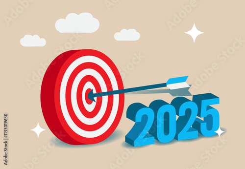 Strategic Business Goals and Growth Targets for 2025 Displayed on Target with Arrow Hitting Bullseye.