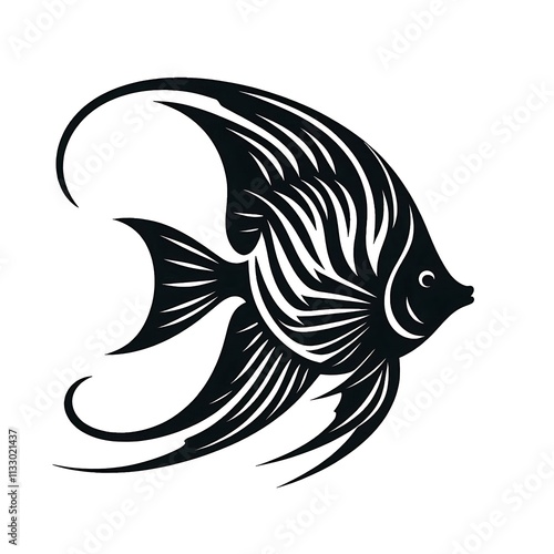 fish illustration, Angelfish logo vector, Angelfish vector illustration design, Angelfish silhouette vector black and white photo