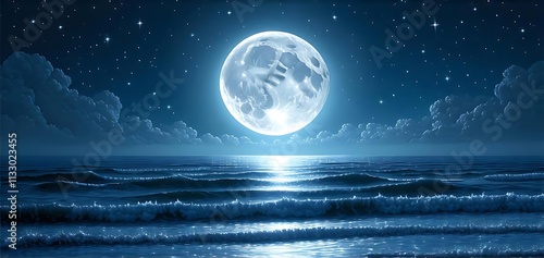 Full Moon over Ocean: Night Sky Background