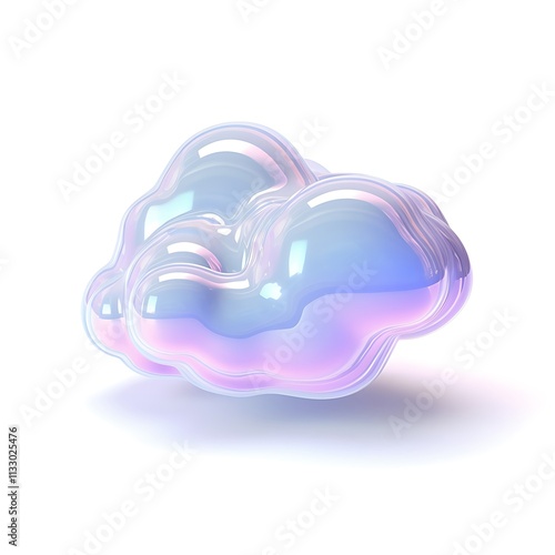 Holographic futuristic simple cloud computing icon floating on white background