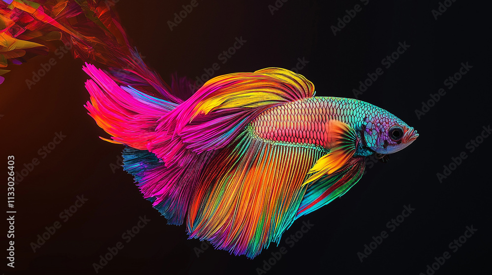 Fototapeta premium A fish with different colors against black background.