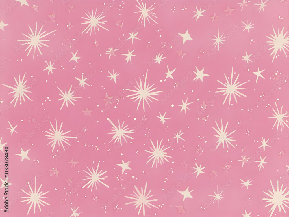 A whimsical pink background with white stars and bursts, perfect for playful designs. A whimsical pink background with white stars and bursts, perfect for playful designs.