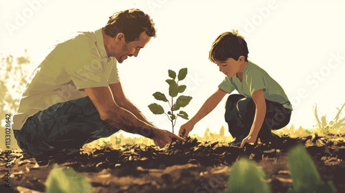 father and son growing a tree