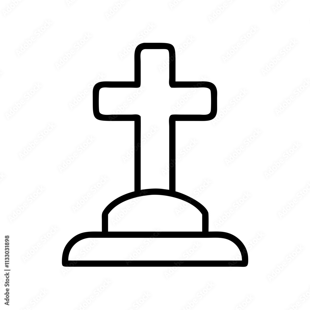 Obraz premium white cross grave marker icon, memorial day line art, memorial day icon - simple black line art icon of white cross grave marker, for memorial day celebrations memorial day vector art.