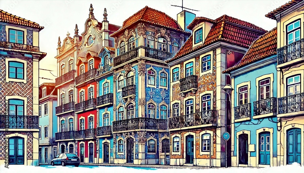 Obraz premium Vibrant Old Houses in Lisbon