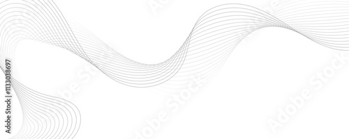 Abstract gray wave dynamic curve lines on transparent background with flowing particles. Digital energy waves technology concept. Modern backdrop design for business, presentation, banner.