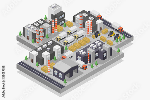 Guarded with checkpoint cargo terminal for trucks isometric