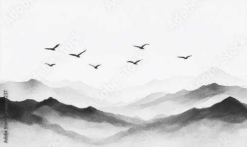 	
Ink painting, ink flowers, Chinese landscape painting