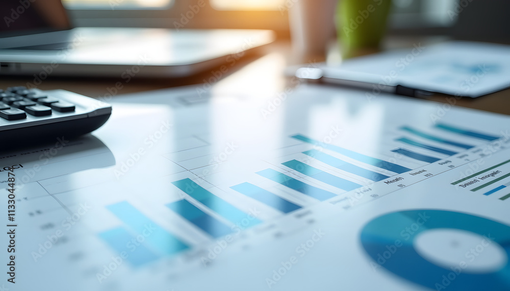 Business documents: “Business documents, charts and graphs spread out on a desk, with office supplies neatly arranged.” Business documents: “Business documents, charts and graphs spread out on a desk, with office supplies neatly arranged.”