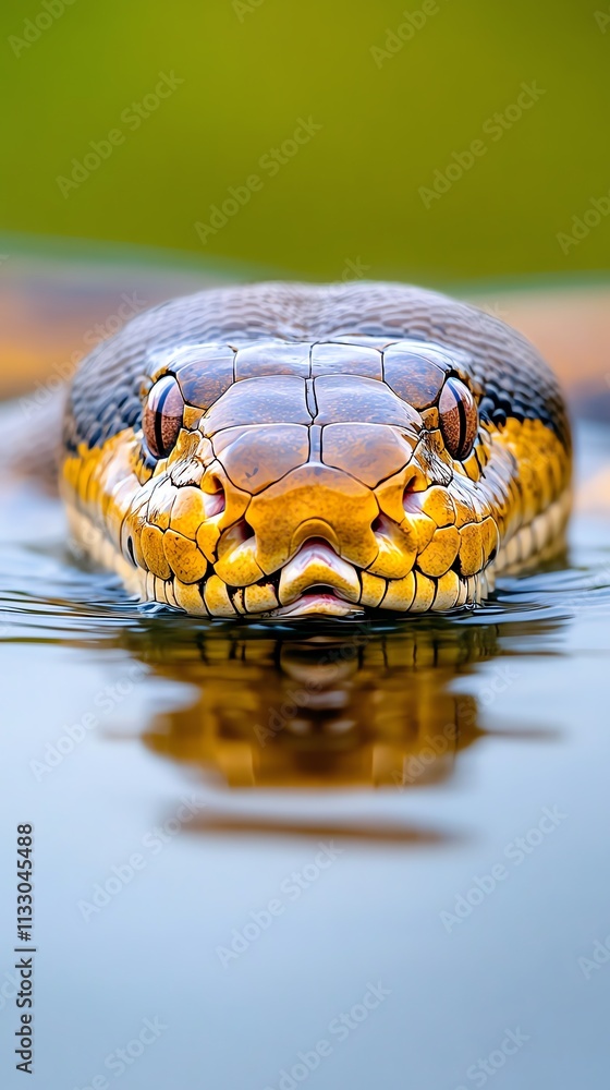 Fototapeta premium Python snake head in water, close-up