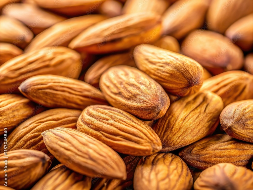 Fototapeta premium High-resolution close-up of almonds, forming a natural border; perfect for snack-focused imagery.