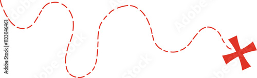 Treasure map element. A reddashed line and red X mark ink on the map, the treasure map with a dotted line, X marks the spot, dashed line to an X	

