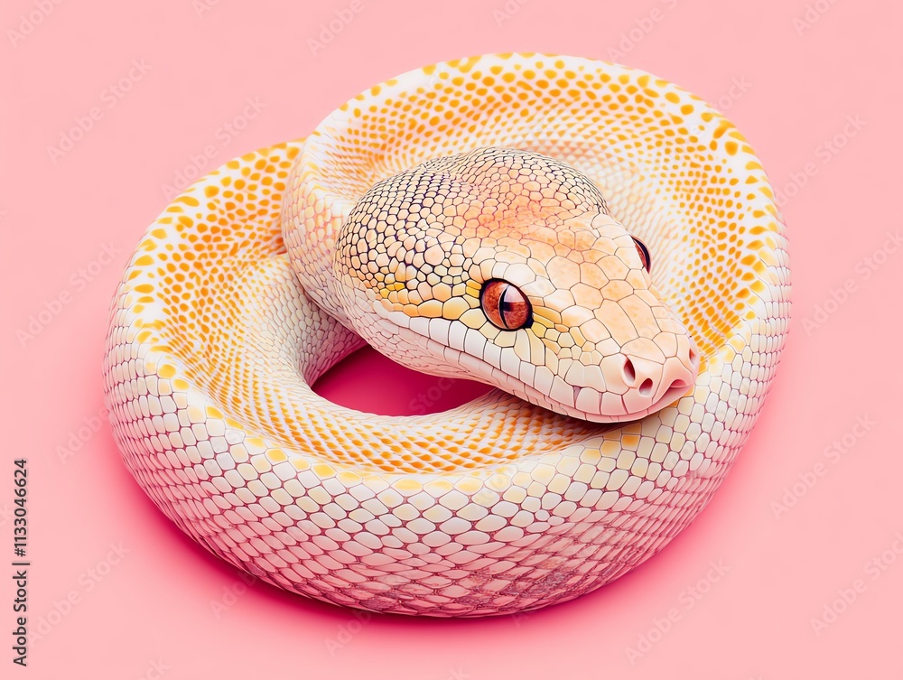 Fototapeta premium Pastel ball python on pink background