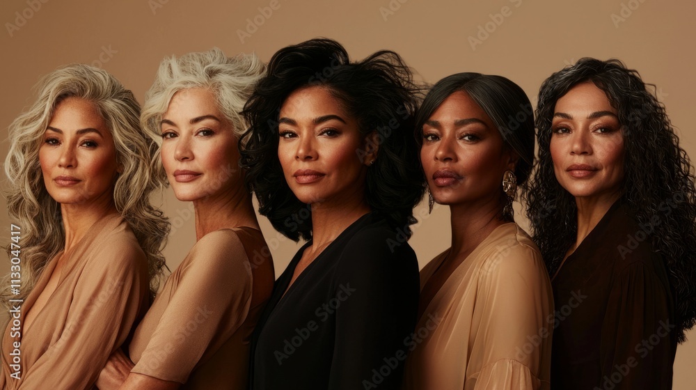 Obraz premium A group of women with different hair colors and styles are posing for a photo