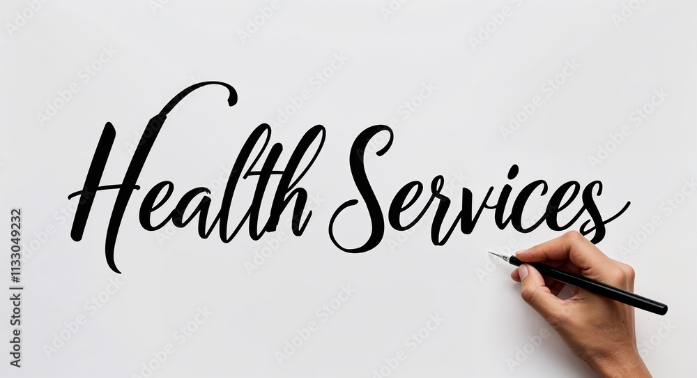 Fototapeta premium Health Services calligraphic hand writing with blank ink on plain white background