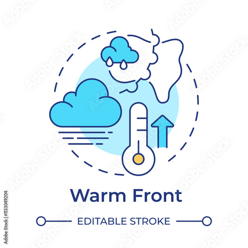 Warm front multi color concept icon. Air masses interactions. Atmospheric phenomena for forecasting. Round shape line illustration. Abstract idea. Graphic design. Easy to use in presentation