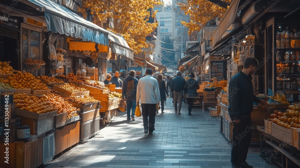 Obraz premium Busy market scene vibrant street urban environment daytime view cultural experience in a local bazaar