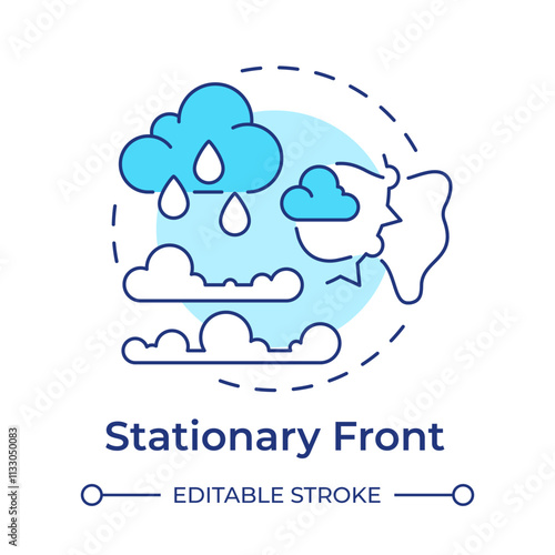Stationary front multi color concept icon. Cold and warm air masses meeting. Weather forecasting processes. Round shape line illustration. Abstract idea. Graphic design. Easy to use in article