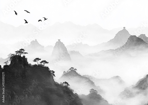 Ink painting, ink flowers, Chinese landscape painting