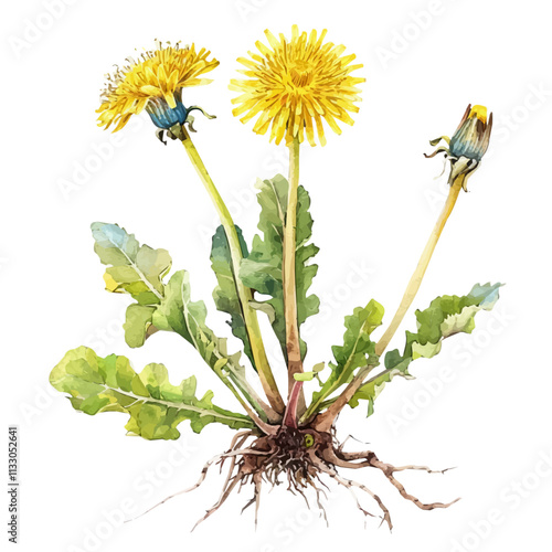 A watercolor of dandelion roots, isolated on a white background. Dandelion Root vector.