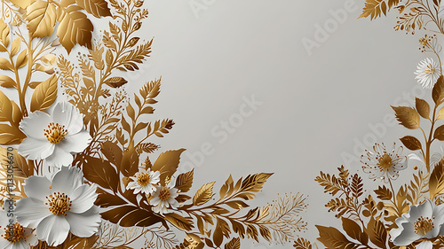 Golden Floral Elegance: A delicate arrangement of white and gold flowers and leaves, creating a sophisticated and luxurious border.