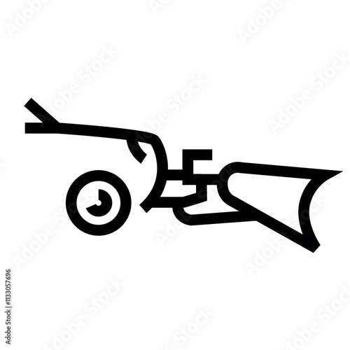 Vehicle-mounted Snowplow line black icon. Vector isolated button.