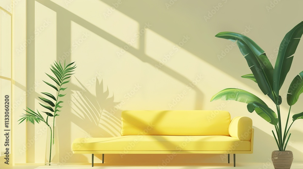 Yellow sofa on white background, showing its modern design and comfortable appearance. The bright yellow color stands out against the clean white, creating a stylish and inviting living space atmosphe Yellow sofa on white background, showing its modern design and comfortable appearance. The bright yellow color stands out against the clean white, creating a stylish and inviting living space atmosphe