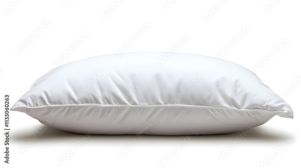 A single white pillow rests on a white background A single white pillow rests on a white background