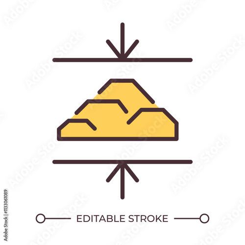 Researching ore by pressing material RGB color icon. Processing mineral deposits with machinery. Industrial technology. Isolated vector illustration. Simple filled line drawing. Editable stroke