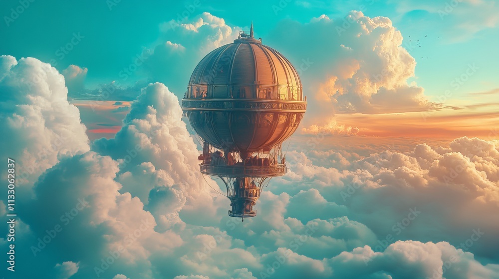 Obraz premium sky imagination clouds whimsical unique concept travel retro hyperrealistic photorealistic steampunk detailedfuturistic floating dreamlike 