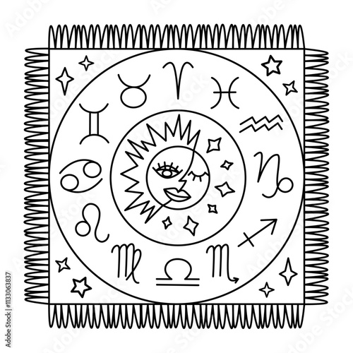 Fortune teller tablecloth with zodiac circle and stars decor