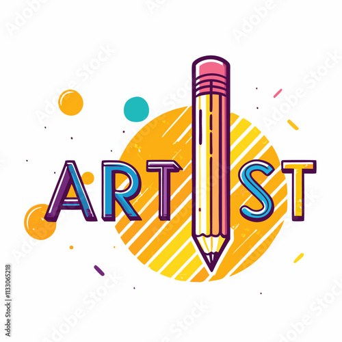 Artist word with pencil instead of letter I, creativity and art concept vector illustration (7)