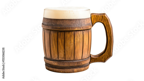 Rustic Wooden Beer Mug with Foam photo