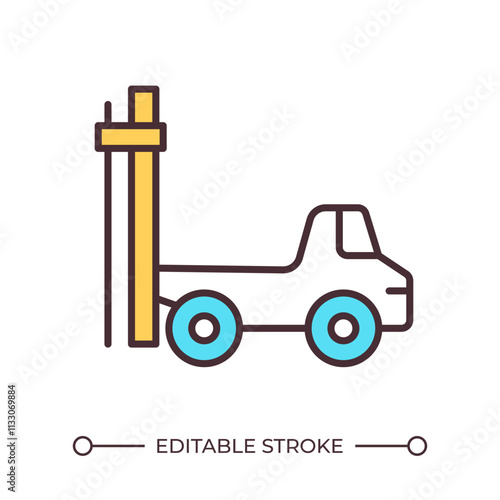 Geotechnical soil testing drilling rig RGB color icon. Truck with bore for geodetic survey. Ground exploration machine. Isolated vector illustration. Simple filled line drawing. Editable stroke