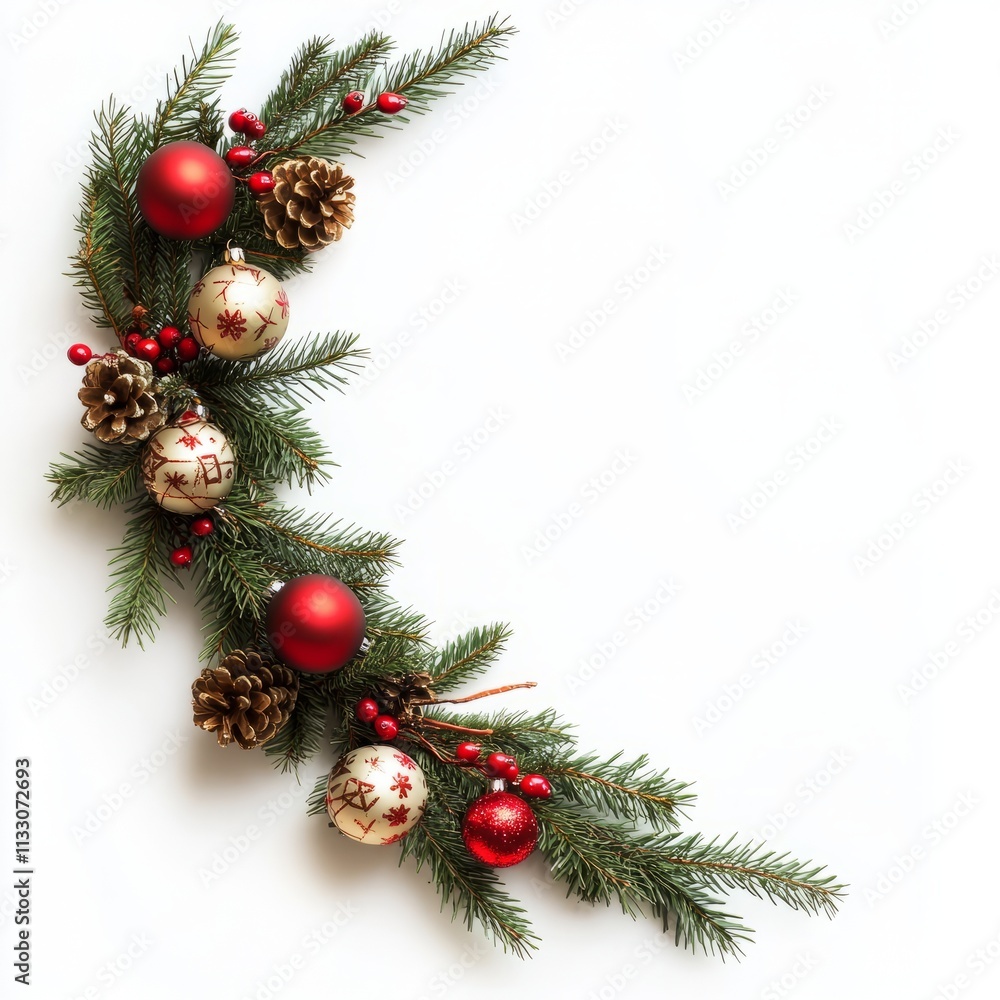 Christmas garland with ornaments isolated on white background Christmas garland with ornaments isolated on white background