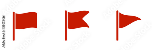 Simple red flags on a white background. each flag has a unique shape, adding visual interest.