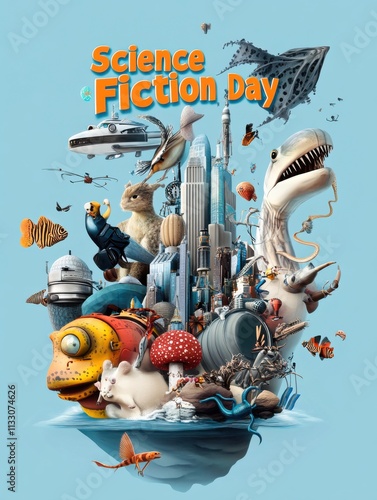 Science Fiction Day Celebration Online Banner Poster with Generative AI in a Creative Environment