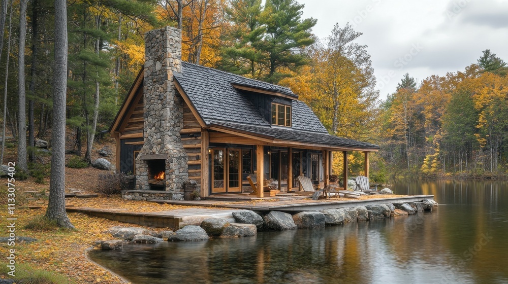 Fototapeta premium Rustic cabin with a stone chimney