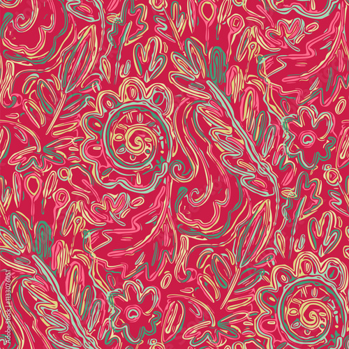 Seamless pattern with multicolor Paisley print. Vector illustration