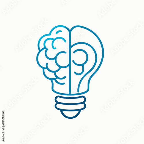 Creative brain concept, intelligent creation vector logo. Light bulb with half of human anatomical brain illustration (2)