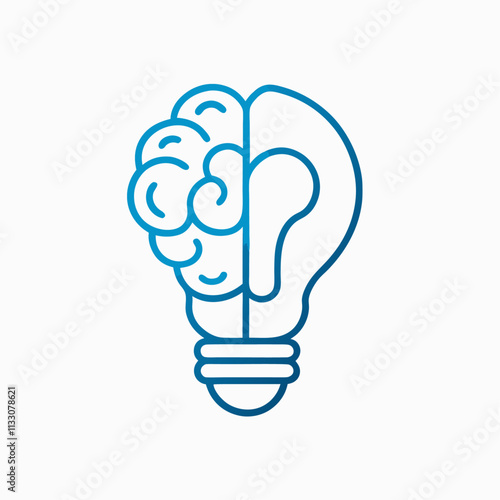 Creative brain concept, intelligent creation vector logo. Light bulb with half of human anatomical brain illustration (3)